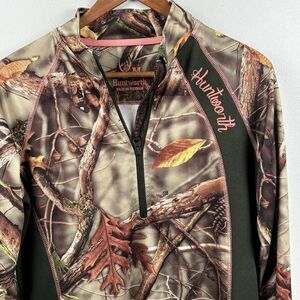 Huntworth Oaktree EVO Camo 1/4 Zip Long Sleeve Shirt Women Medium Pink Trim Hunt